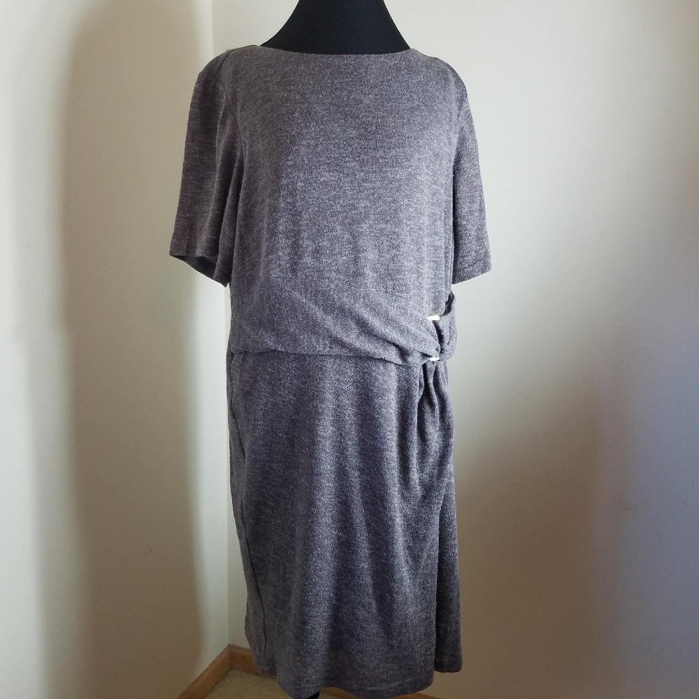 Ellen Tracy Grey Sweater Dress With Knotted Waist
